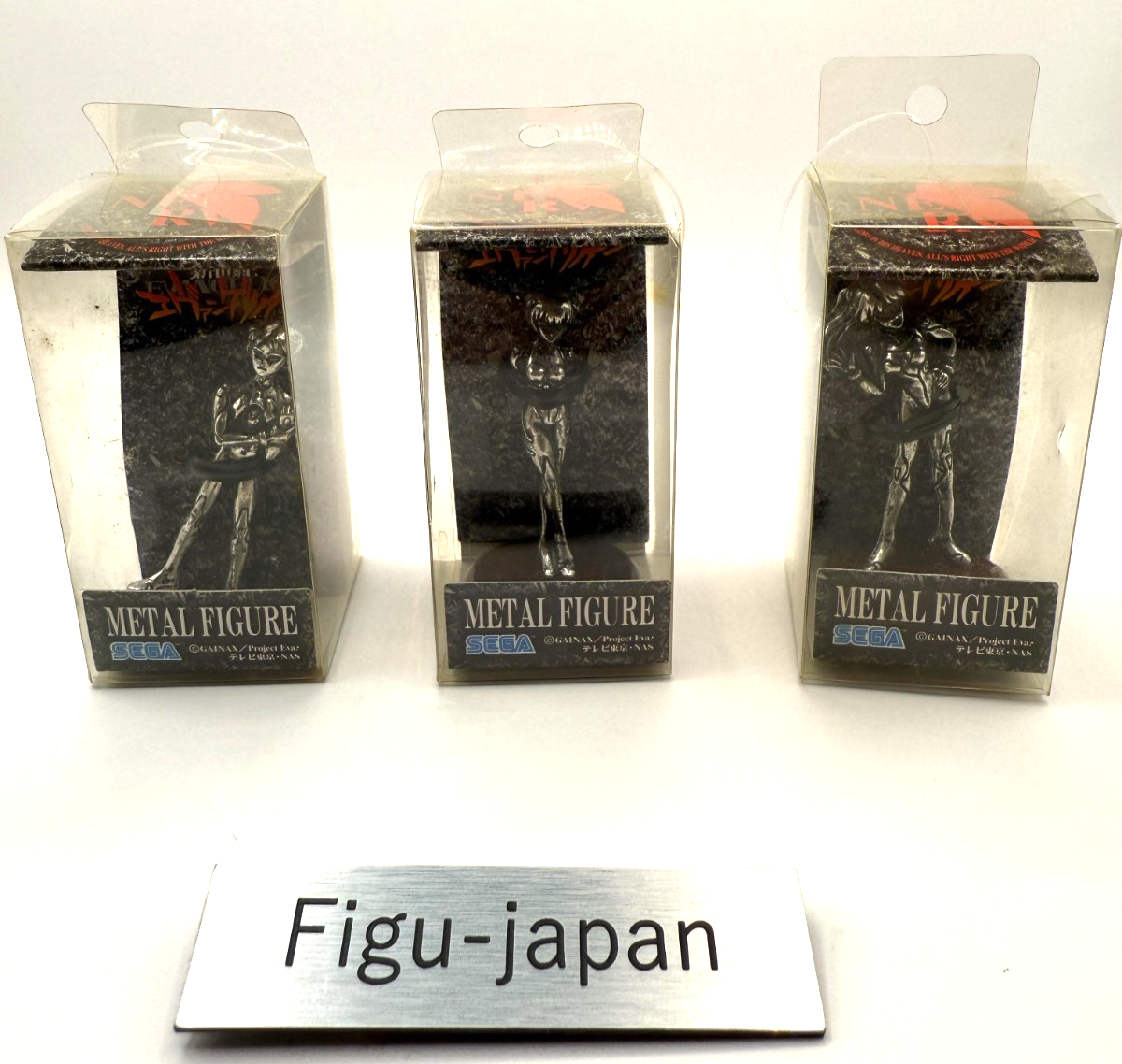 Neon Genesis Evangelion Shinji Asuka Rei Metal Figure Set SEGA 1997 NOS MISB0