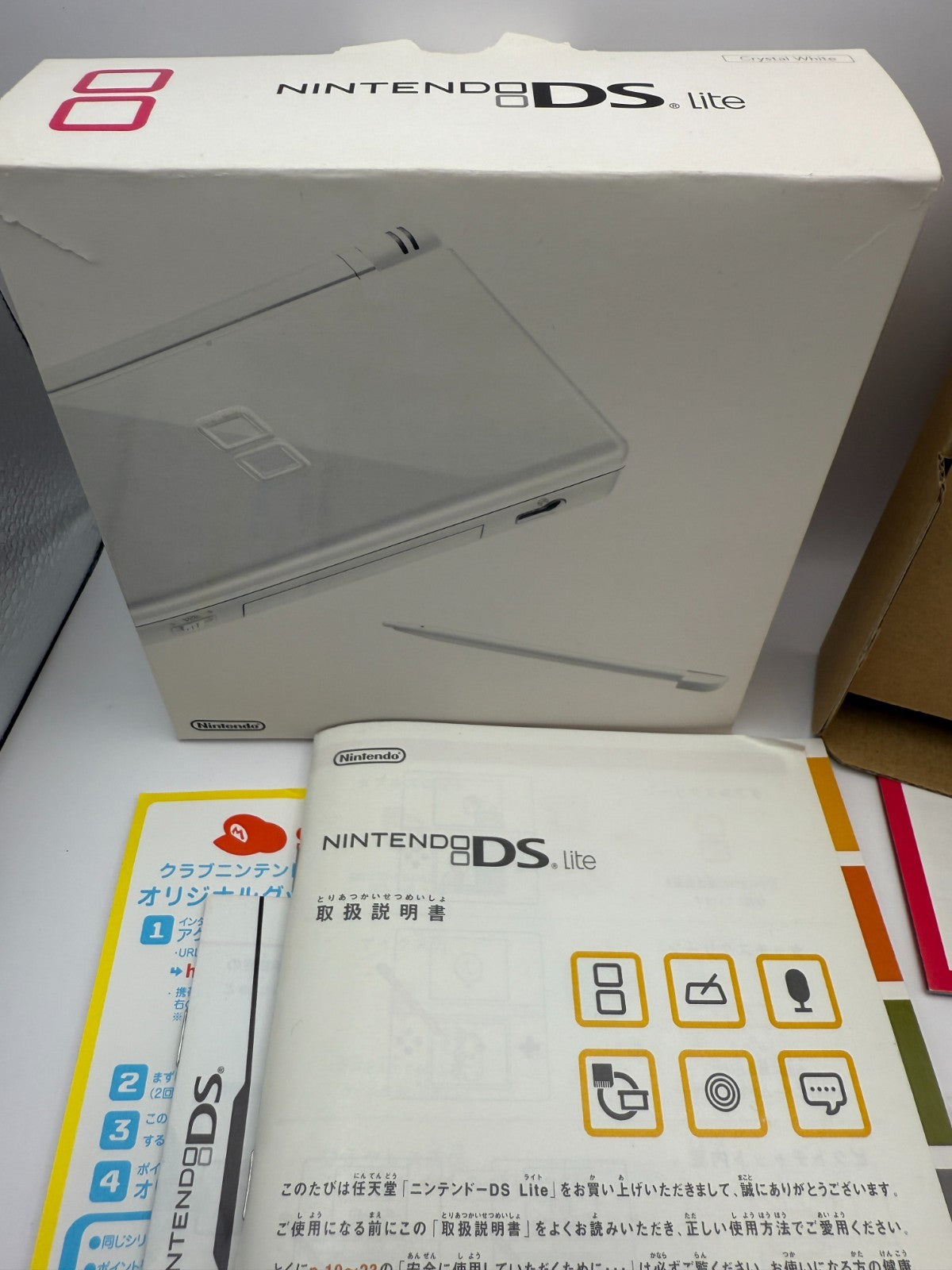 Nintendo DS Lite Console Crystal White Genuine Charger Pen Tested EUC3
