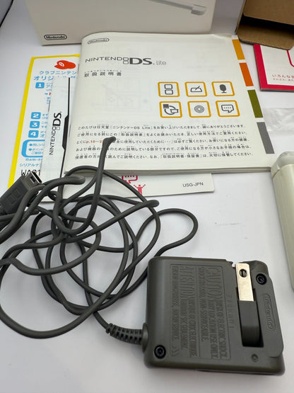 Nintendo DS Lite Console Crystal White Genuine Charger Pen Tested EUC2