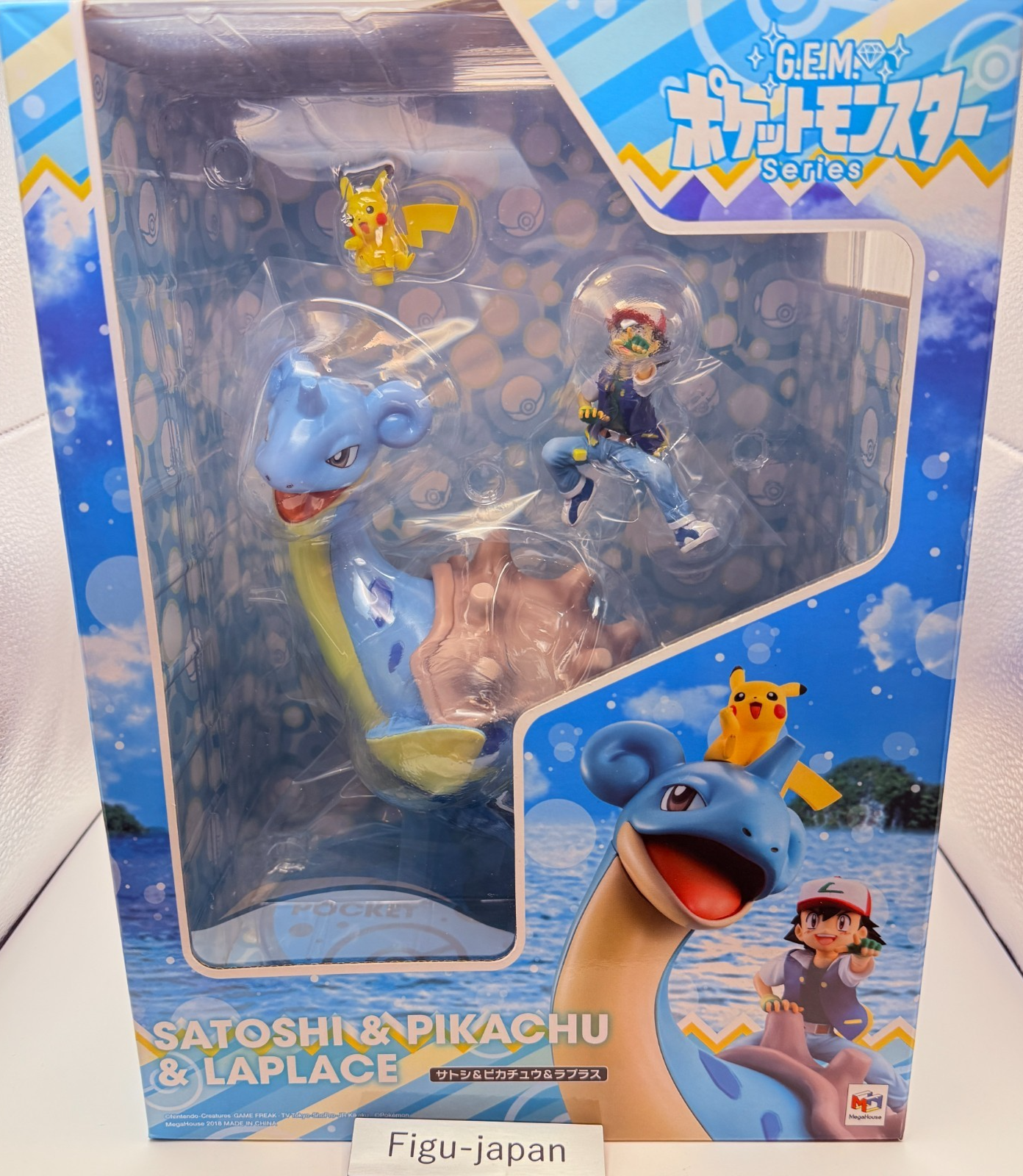 MegaHouse G.E.M. Pokemon Ash Pikachu Lapras Figure First Ed Clear File Bonus New0