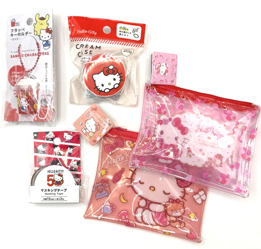 Hello Kitty 50th Anniversary Sanrio Flat Pouch＆Masking tape etc 5piece set0