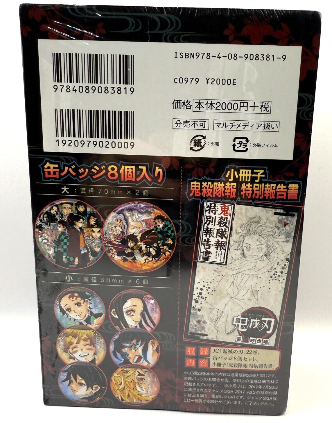 Demon Slayer Kimetsu no Yaiba Vol.22 Special Edition Button Badge &amp; Booklet NEW 