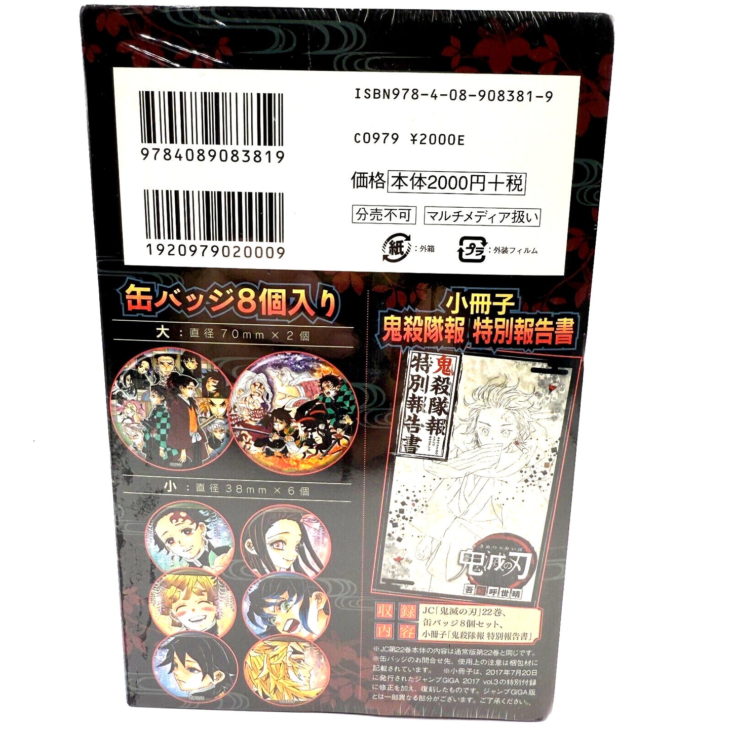 Demon Slayer Kimetsu no Yaiba Vol.22 Special Edition Button Badge &amp; Booklet NEW 